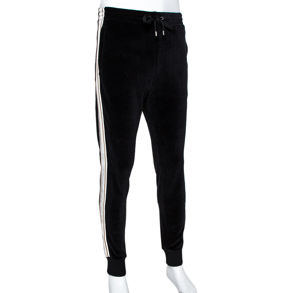 

Gucci Black Logo Embroidered Velvet Track Pants