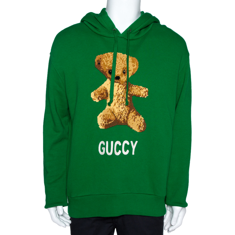 Gucci Cotton Jersey Guccy Embroidered Teddy Bear Hoodie M Gucci | TLC