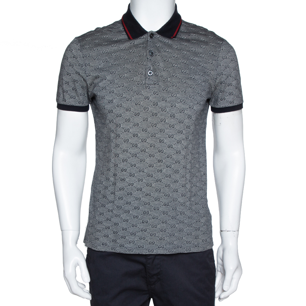 Gucci Grey Cotton Guccissima Print Polo T-shirt M Gucci | The Luxury Closet