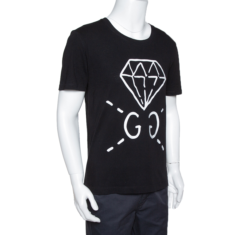 

Gucci Black Guccighost Print Cotton Crew Neck T-Shirt