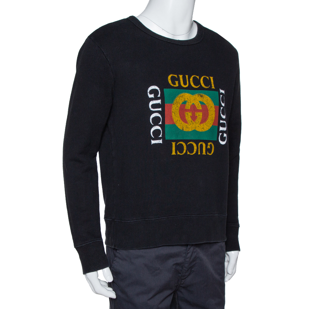 

Gucci Black Vintage Logo Print Cotton Distressed Effect Sweatshirt