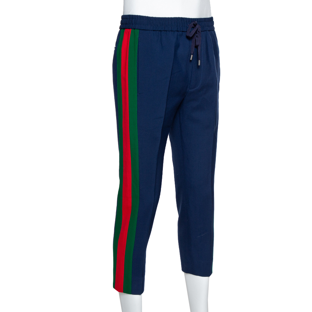 Gucci Blue Wool Mohair Web Striped Cropped Pants S