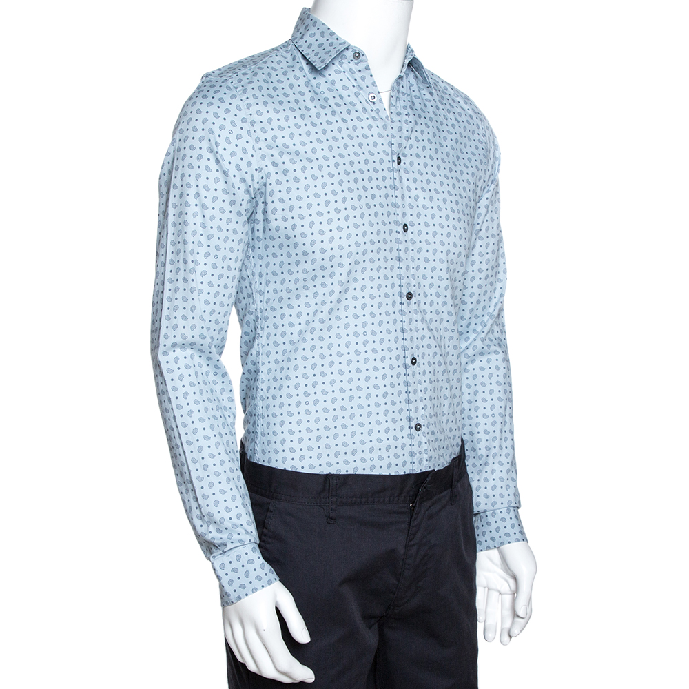 

Gucci Powder Blue Paisley & Dot Print Cotton Slim Fit Shirt