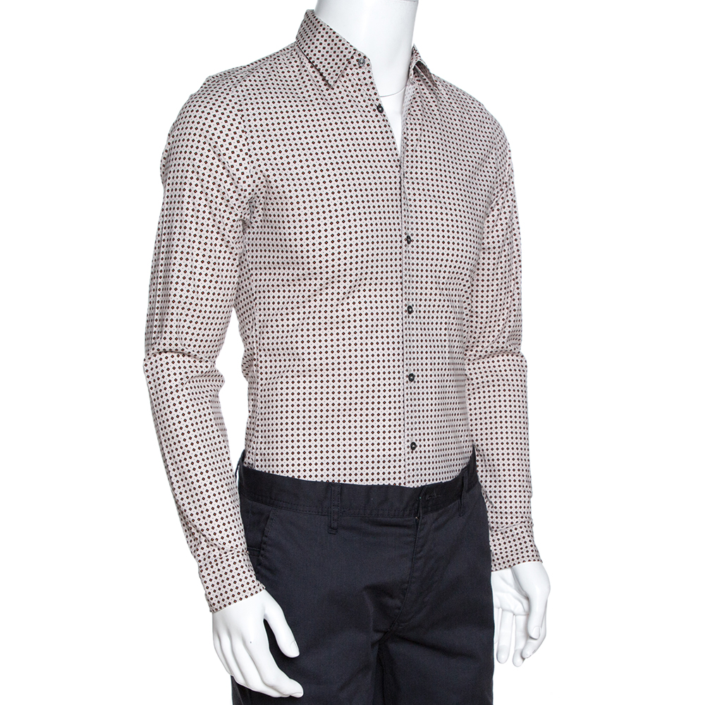

Gucci Cream Printed Cotton Long Sleeve Slim Fit Shirt