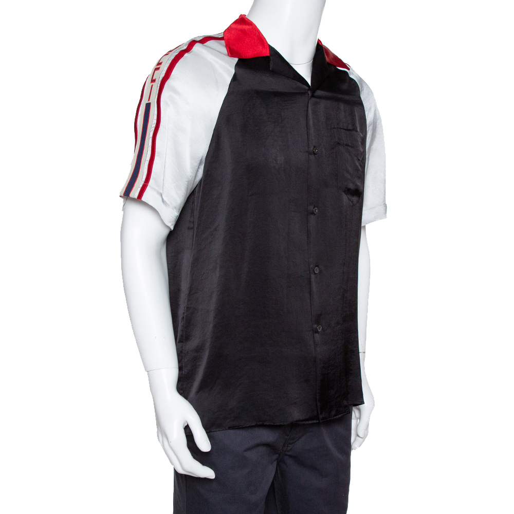 

Gucci Black Satin Contrast Logo Panel Bowling Shirt