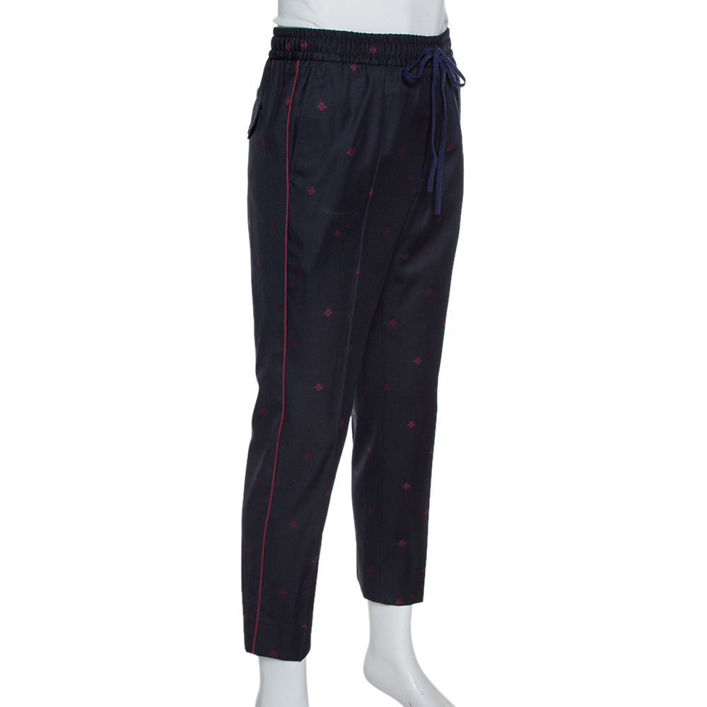 

Gucci Navy Wool Gabardine Bees Embroidered Trousers, Navy blue