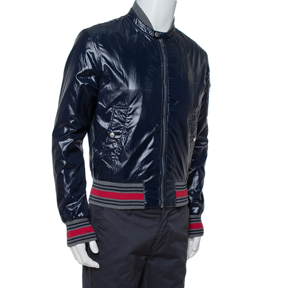 

Gucci Navy Blue Zip Front Bomber Jacket