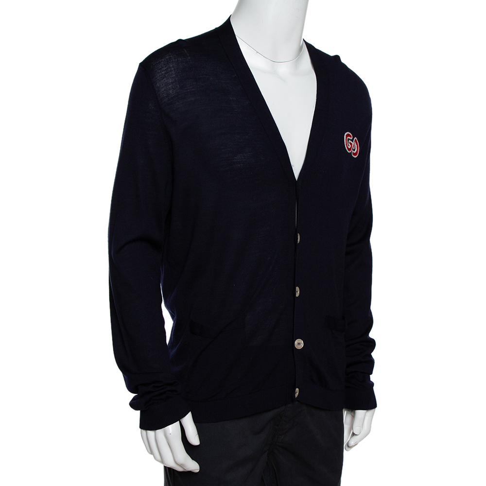 

Gucci Navy Blue Wool GG Detail Button Front Cardigan