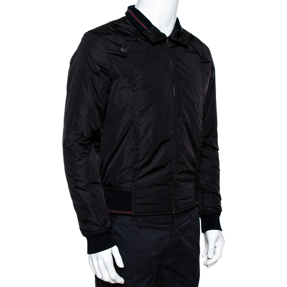 

Gucci Black Rib Trim Zip Up Bomber Jacket