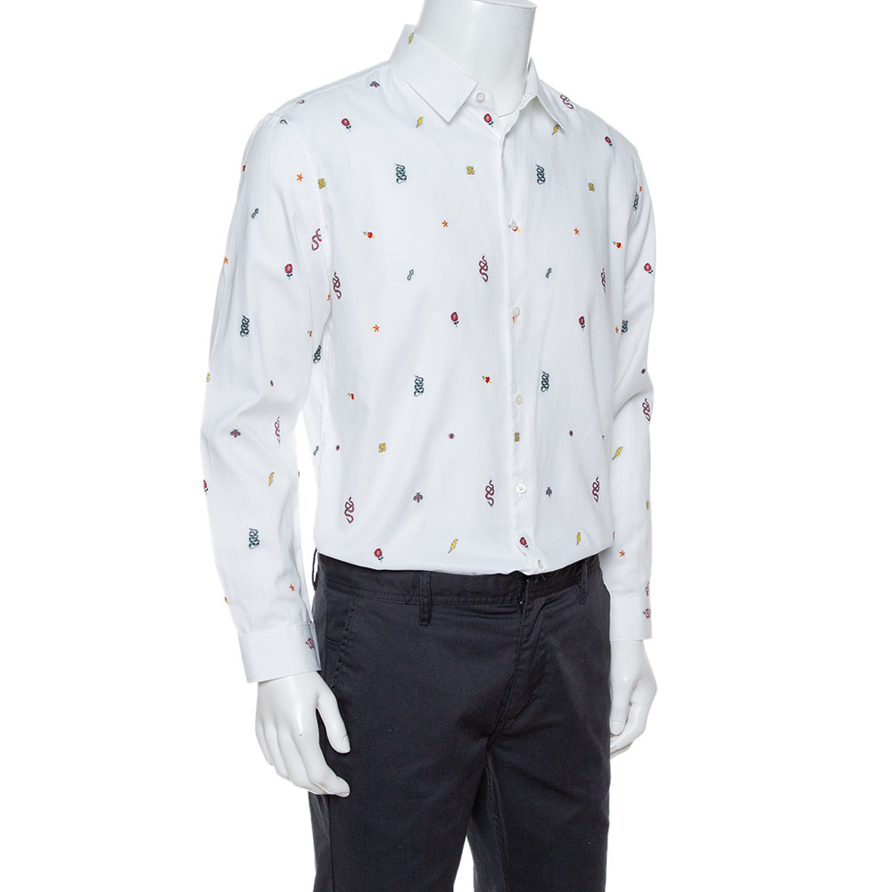 

Gucci White Cotton Oxford Symbols Fil Coupé Slim Fit Shirt