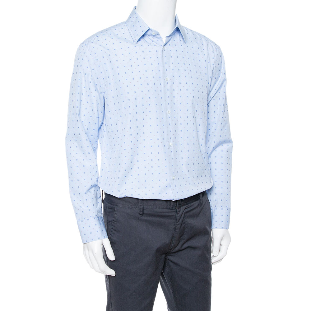 

Gucci Liight Blue Cotton G Dot Fil Coup÷ Slim Fit Shirt