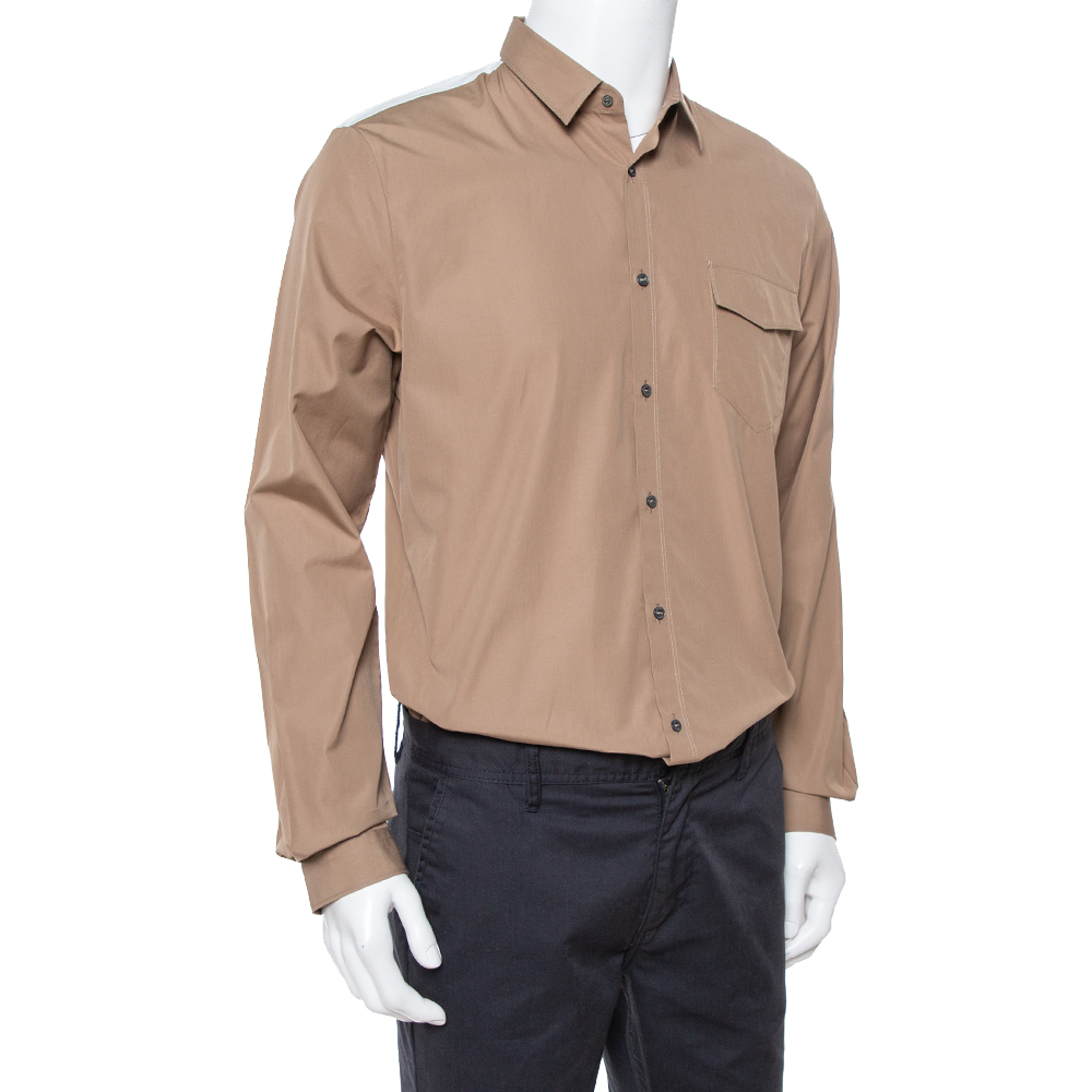 

Gucci Khaki Cotton Contrast Patch Long Sleeve Duke Shirt, Beige