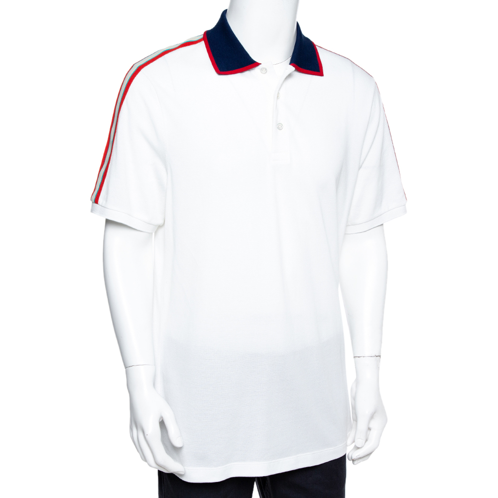 

Gucci White Cotton Pique Logo Band Trim Polo T-Shirt