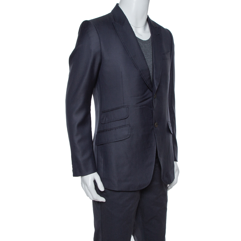 

Gucci Navy Blue Textured Silk Wool Tailored Blazer