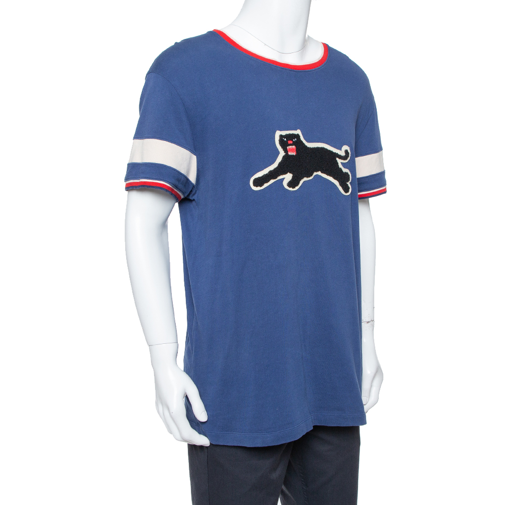 

Gucci Blue Cotton Panther Applique Detail Oversized T Shirt