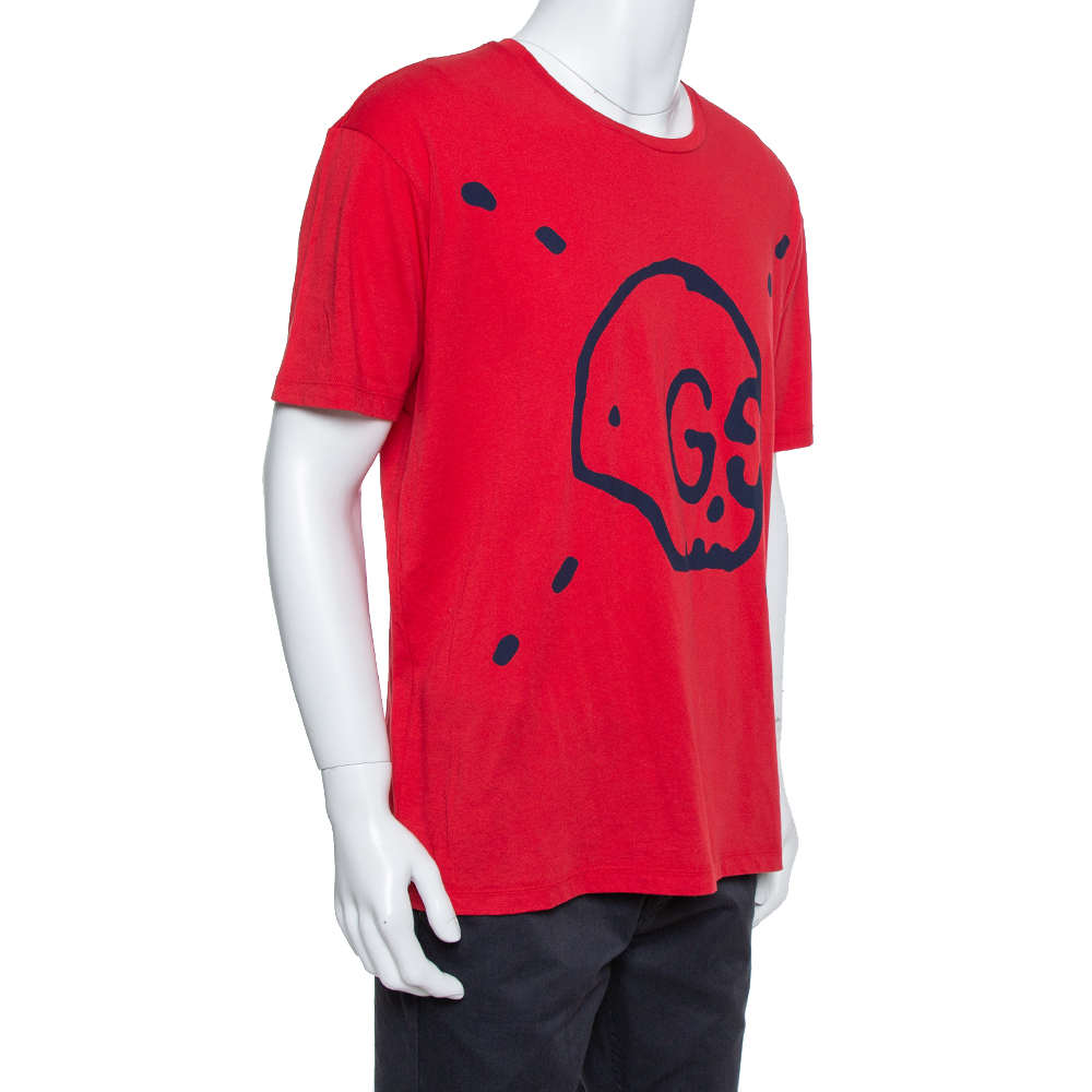 

Gucci Red Ghost Skull Print Cotton Crew Neck T-Shirt