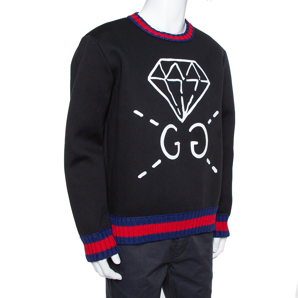 

Gucci Black Neoprene Ghost Diamond Print Sweatshirt