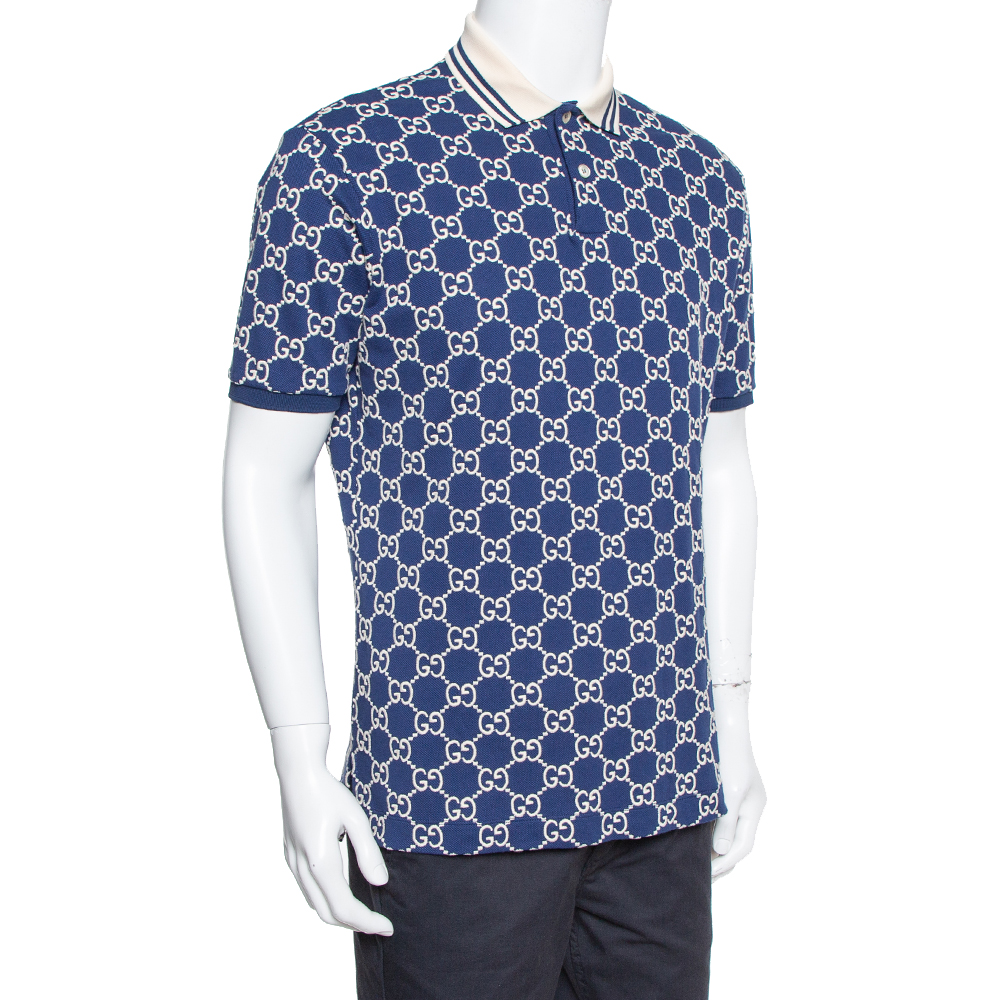 

Gucci Navy Blue Logo Embroidered Stretch Cotton Polo T-shirt