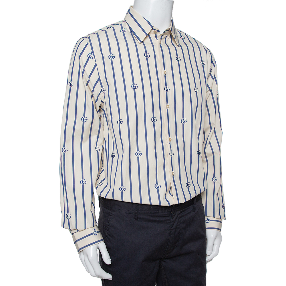 

Gucci Beige Striped Cotton Logo Detail Button Front Shirt