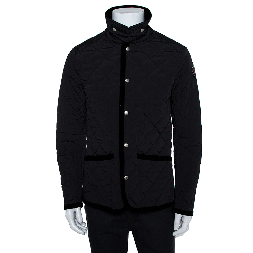 

Gucci Equestrian Black Velvet Trim Detail Quilted Jacket