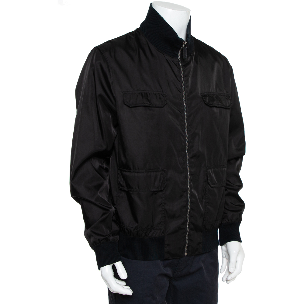 

Gucci Black Synthetic Pocket Detail Zip Front Jacket