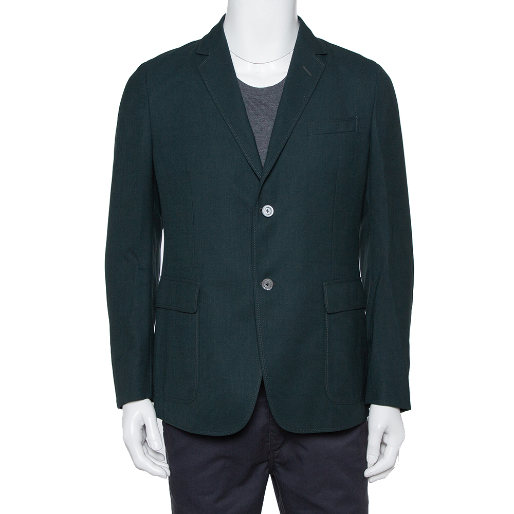 Pre-owned Gucci Dark Green Wool Button Front Blazer L