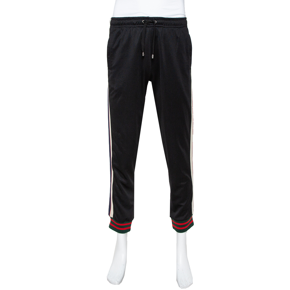 Pre-owned Gucci Black Jersey Side Stripe Detail Technical Joggers S