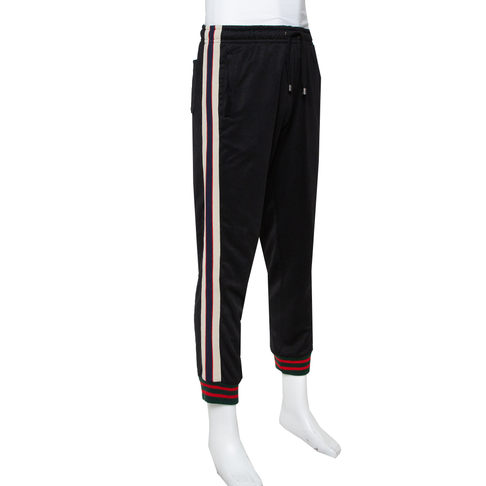 

Gucci Black Jersey Side Stripe Detail Technical Joggers