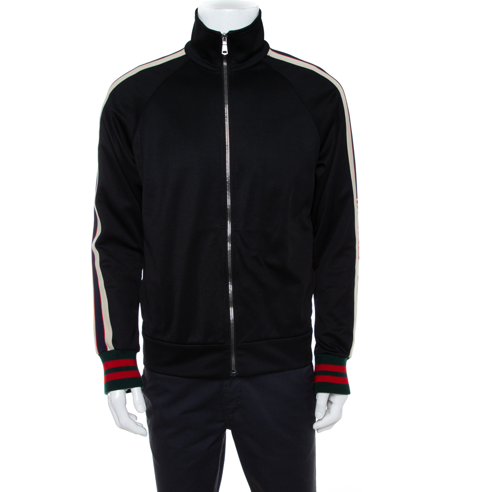 Pre-owned Gucci Black Jersey Side Strip Detail Zipper Front Technical Track Jacket S