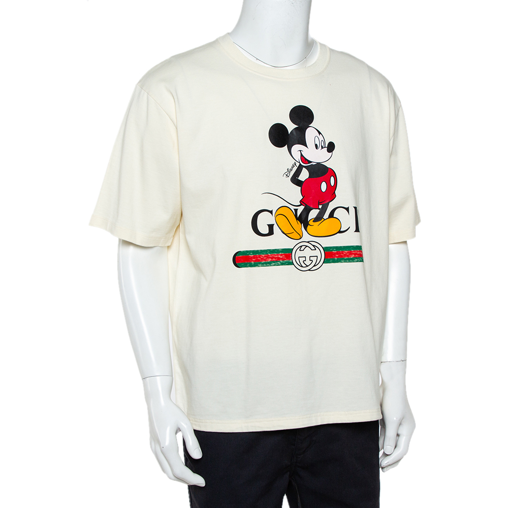 

Gucci X Disney Cream Logo Printed Cotton Crewneck Oversized T-Shirt