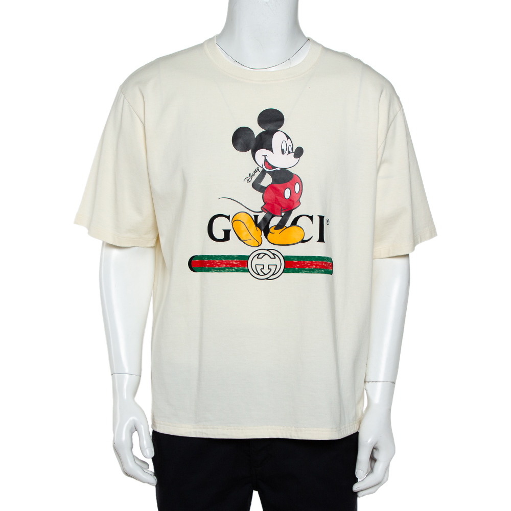 Pre-owned Gucci X Disney Cream Logo Printed Cotton Crewneck Oversized T-shirt Xxl