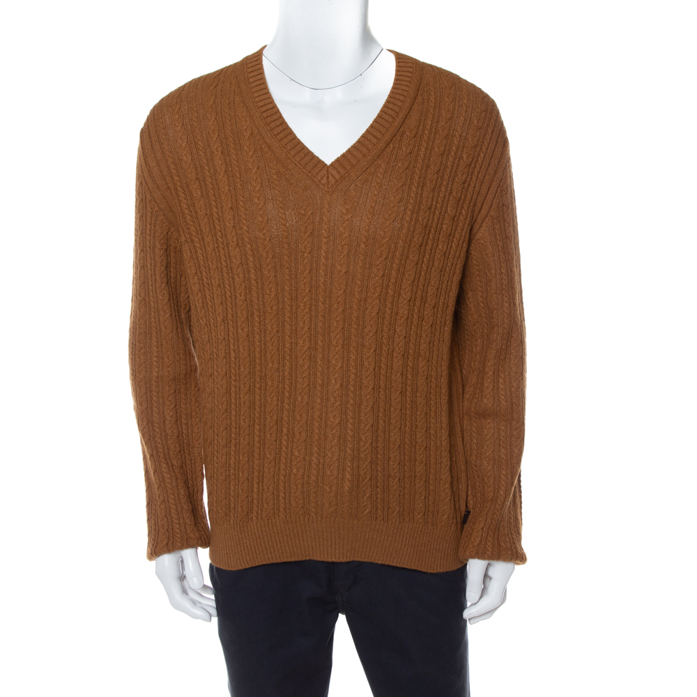 Pre-owned Gucci Brown Wool V-neck Sweater L
