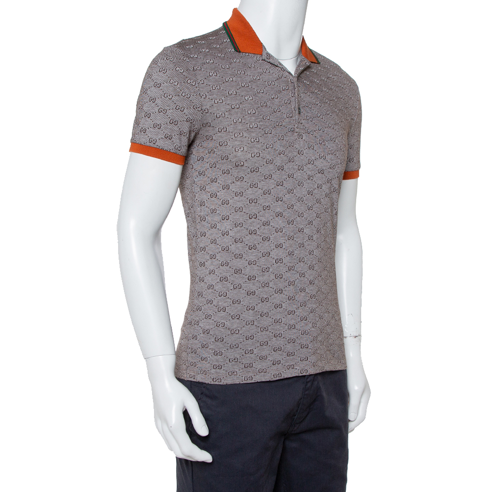 

Gucci Brown GG Print Cotton Contrast Collar Skinny Fit Polo Shirt