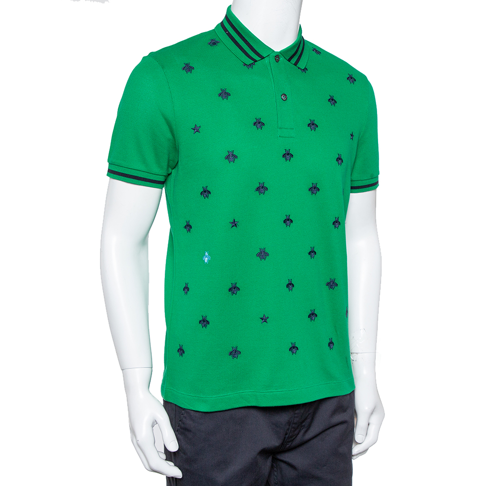 

Gucci Green Cotton Pique Bee Embroidered Polo T-Shirt