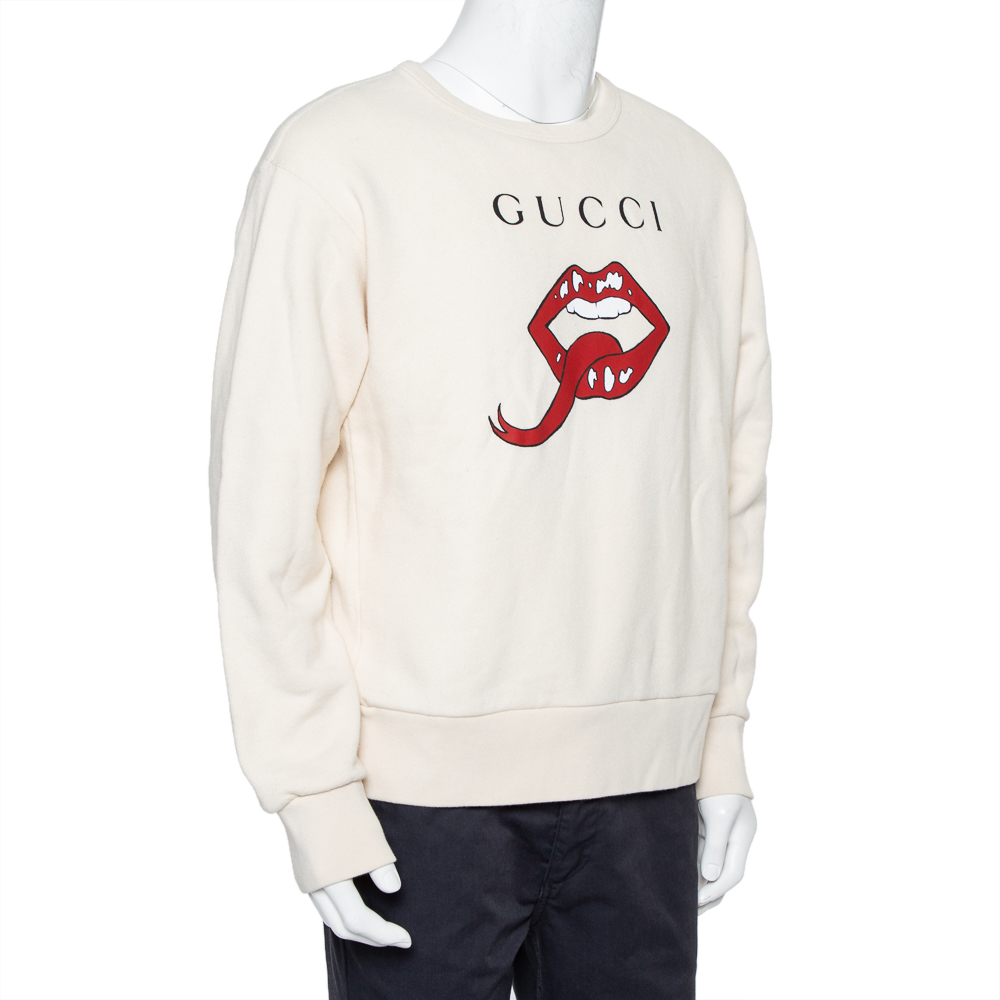 

Gucci Cream Mouth Printed Cotton Crewneck Sweatshirt