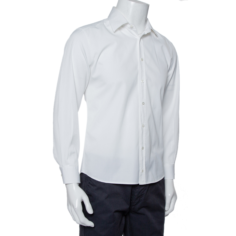 

Gucci White Cotton Logo Jacquard Detail Button Front Fitted Shirt