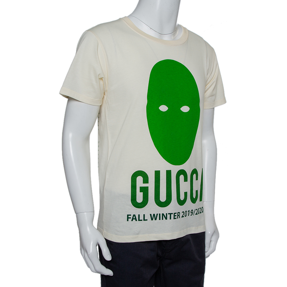 

Gucci Cream Cotton Manifesto Printed Crewneck T-Shirt