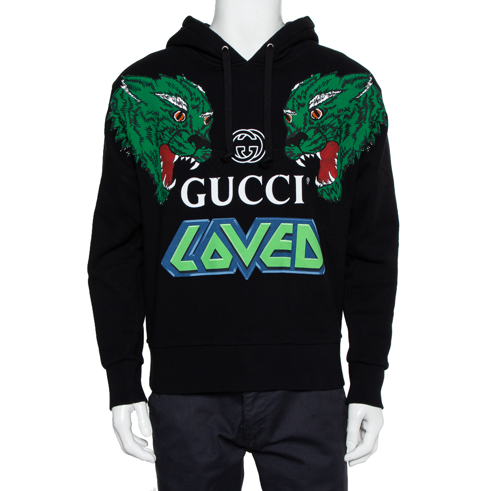 Pre-owned Gucci Black Logo Loved Printed Cotton Hoodie Xs