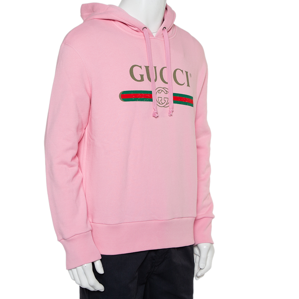 

Gucci Pink Cotton Logo Dragon Embroidered Hoodie