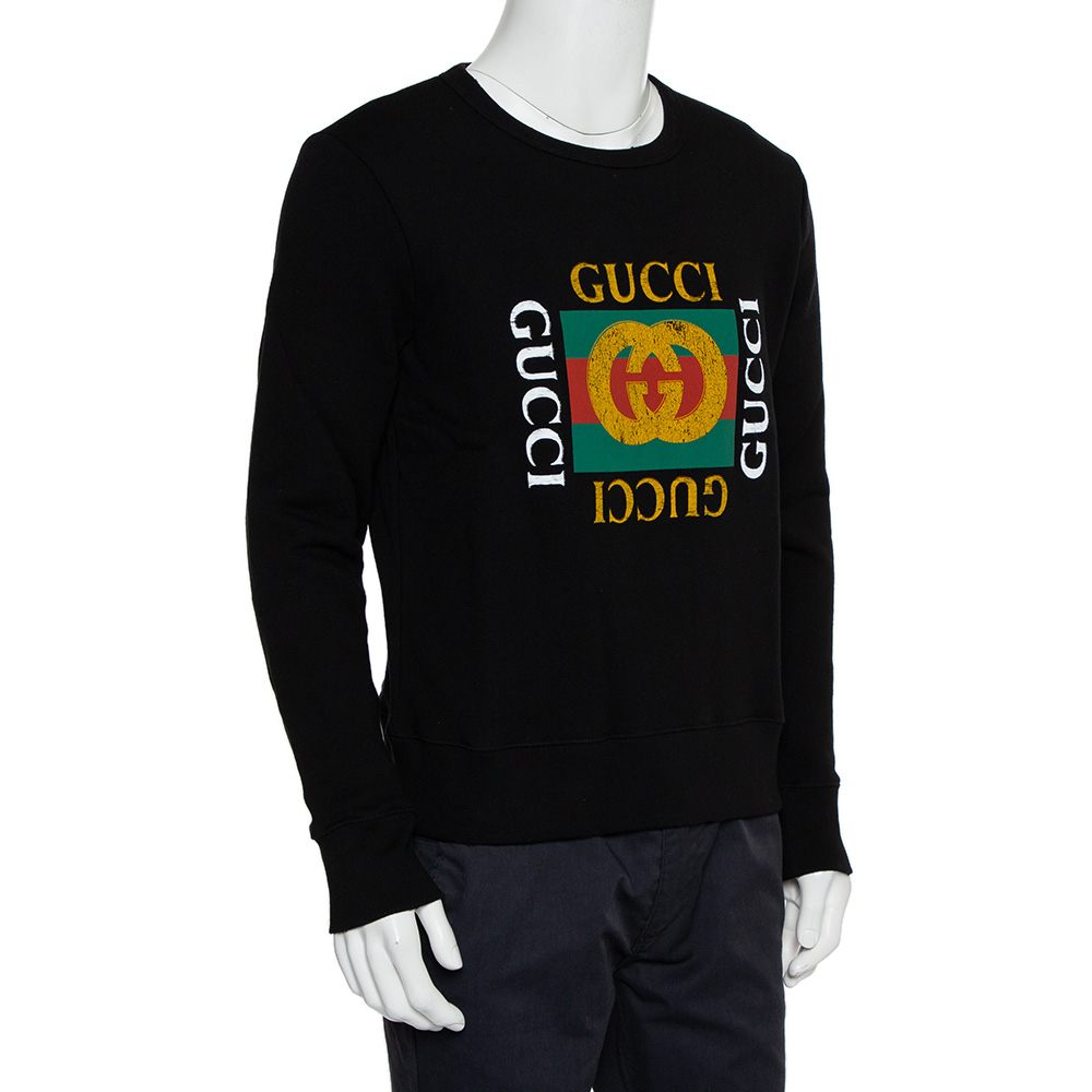 

Gucci Black Vintage Logo Print Cotton Sweatshirt