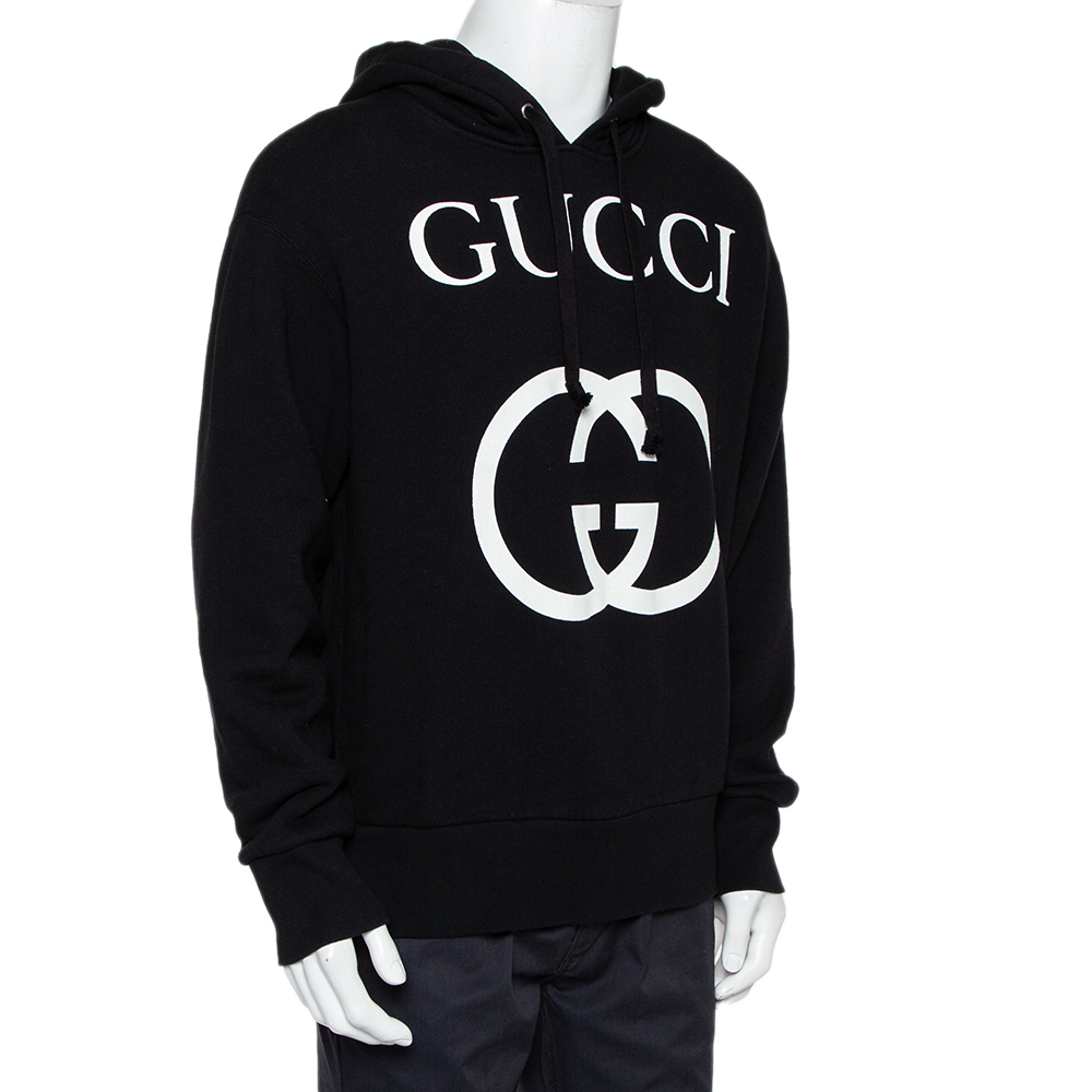 

Gucci Black Interlocking G Print Cotton Hooded Sweatshirt