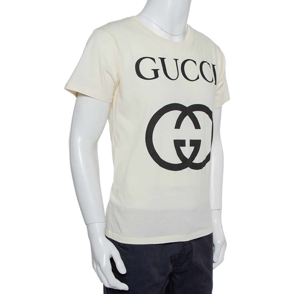 

Gucci Cream Interlocking G Print Cotton Oversized Crewneck T-Shirt