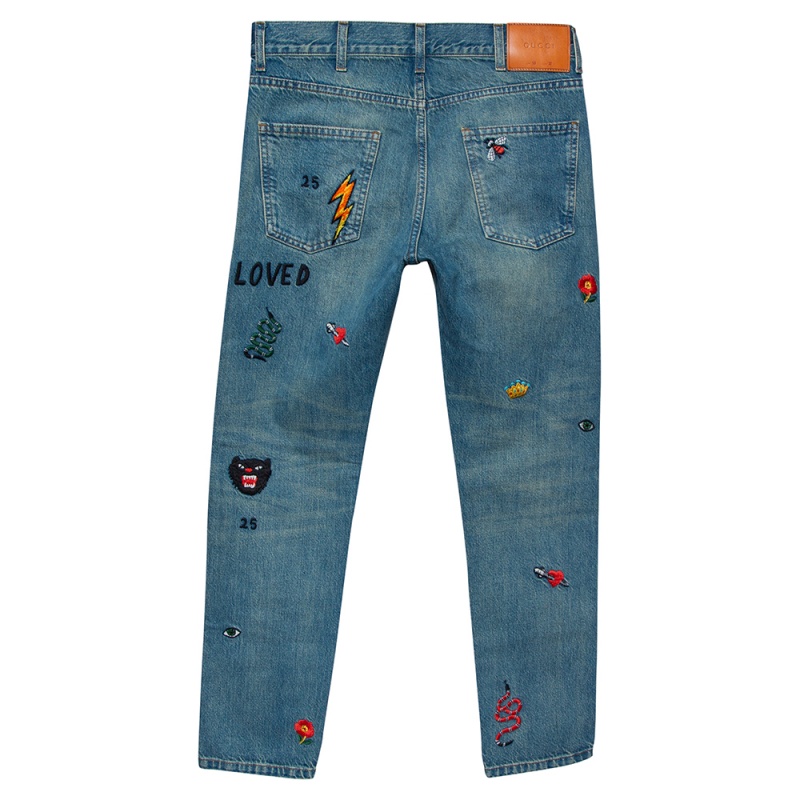 

Gucci Blue Denim Symbol Embroidered Tapered Jeans