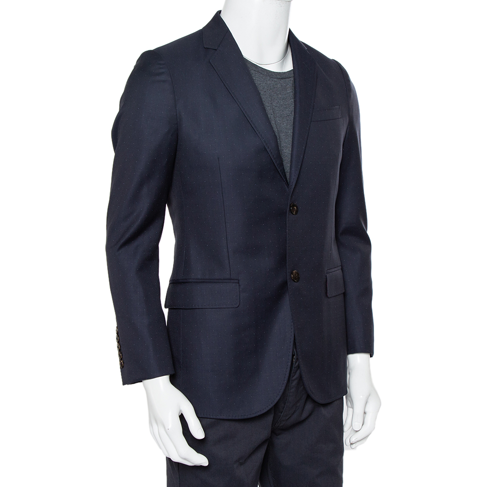 

Gucci Navy Blue Dotted Wool Button Front Blazer