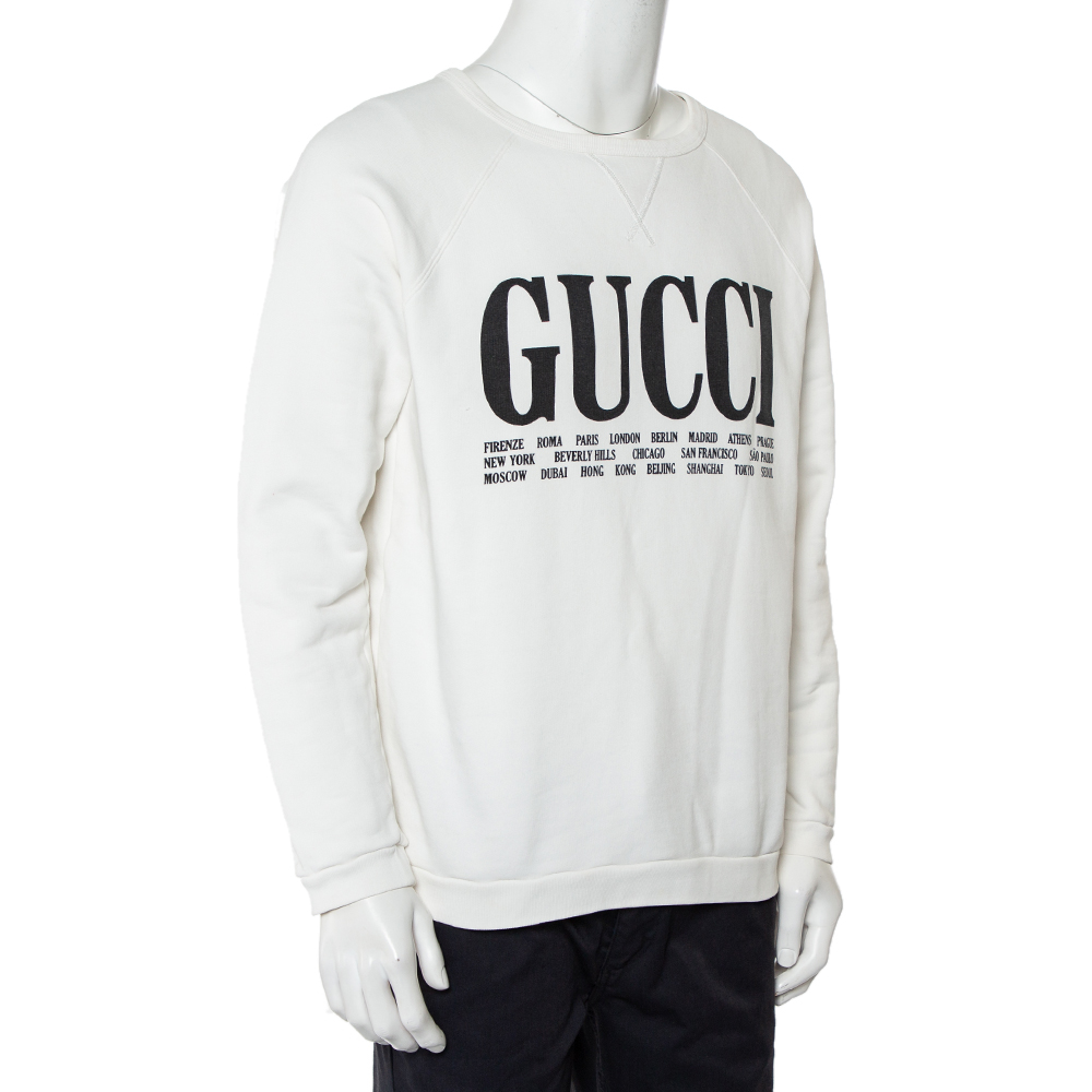 

Gucci White Cotton Logo & Cities Printed Crewneck Sweatshirt