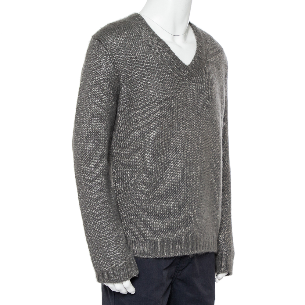 

Gucci Grey Silk & Mohair Cable Knit V-Neck Sweater