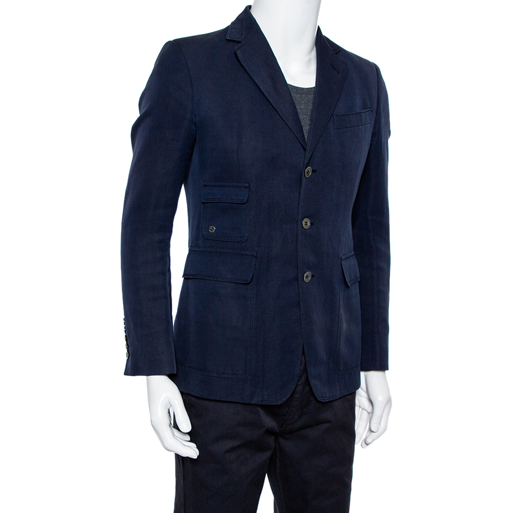 

Gucci Navy Blue Cotton & Linen Button Front Blazer