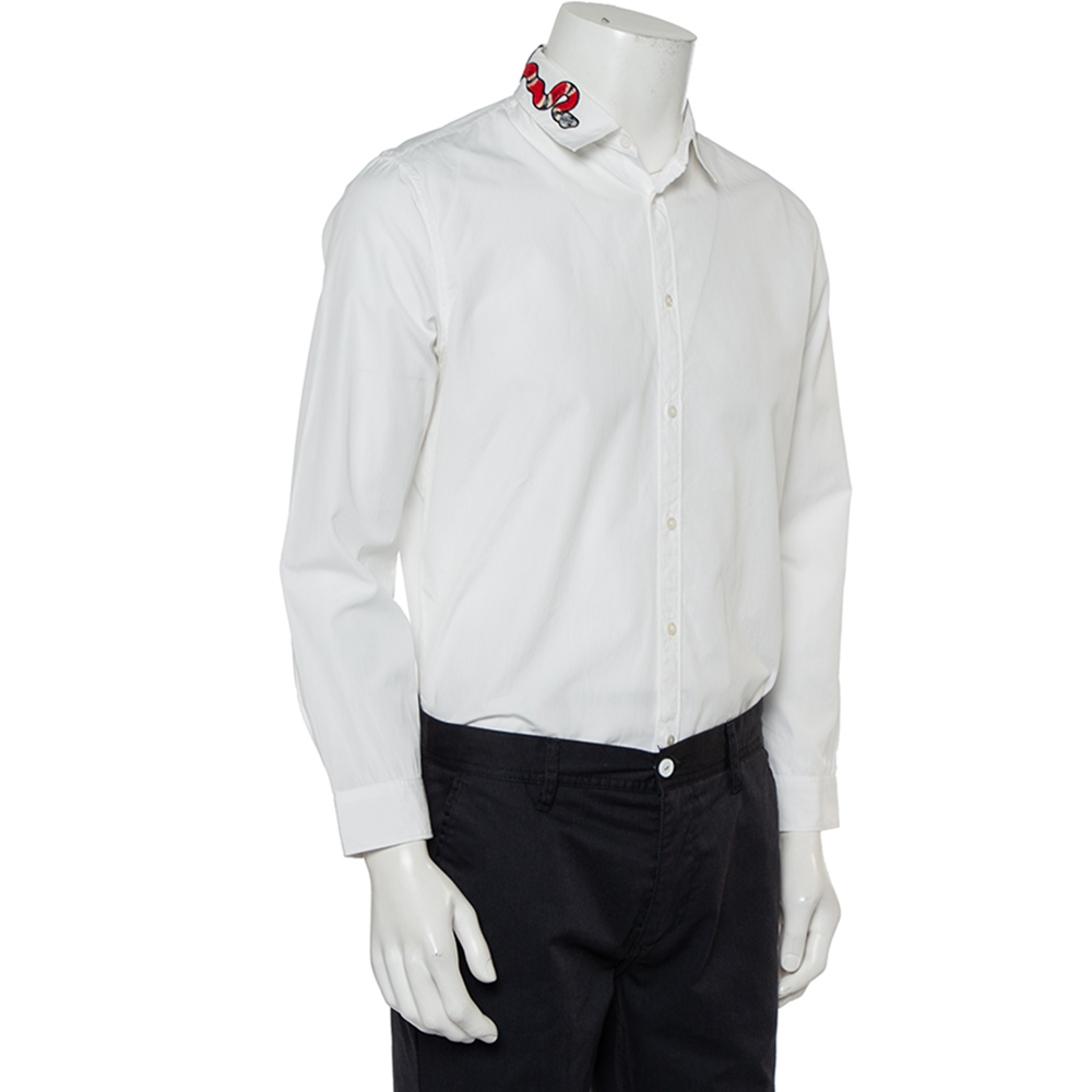 

Gucci White Cotton Snake Embroidered Collar Duke Shirt