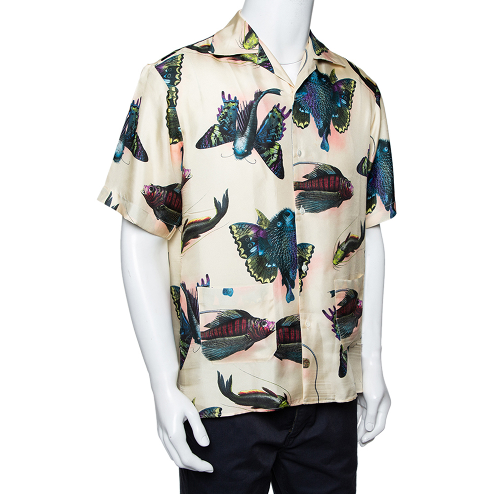 

Gucci Multicolor Fish Print Silk Short Sleeve Shirt
