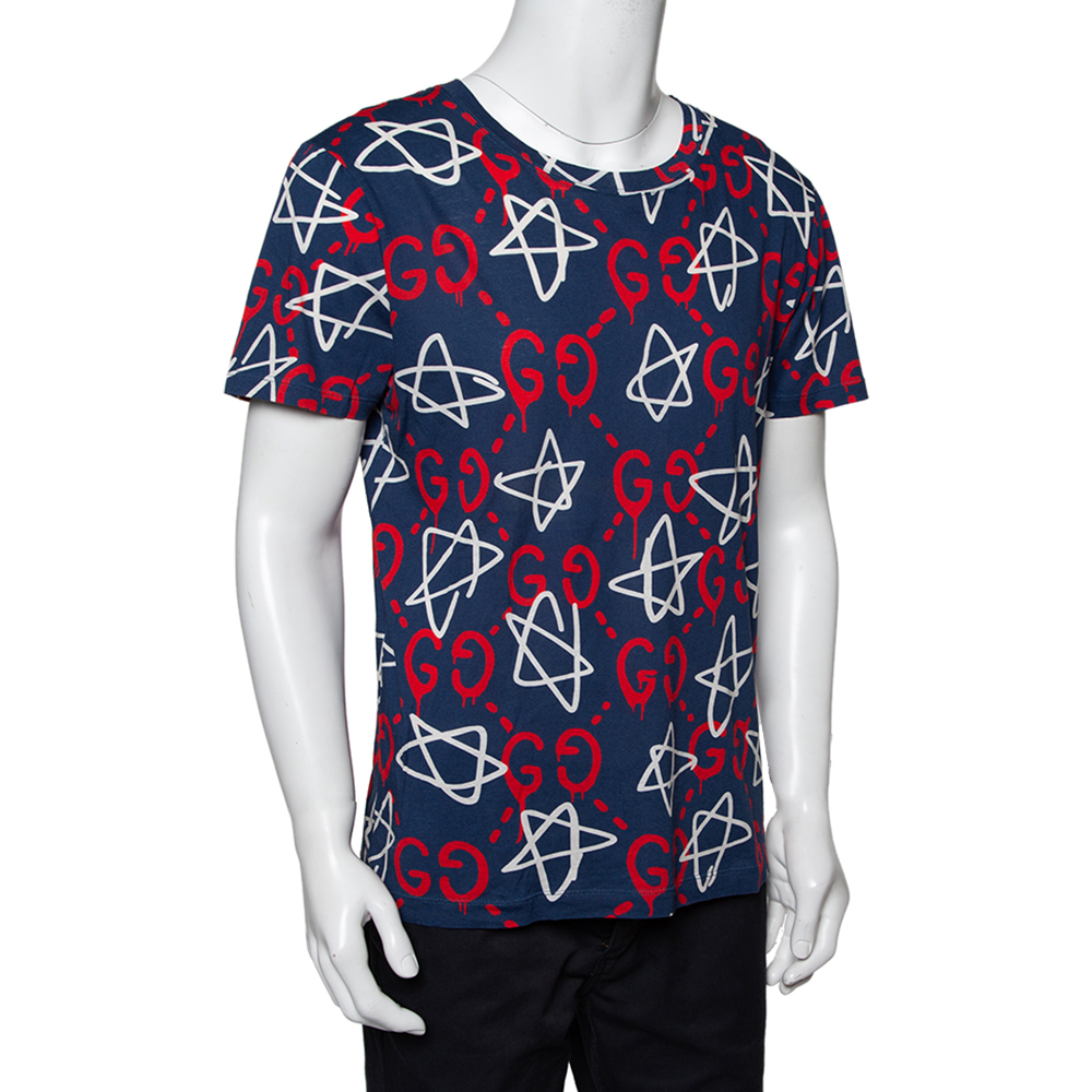 

Gucci Blue Cotton Ghost GG Print T-Shirt